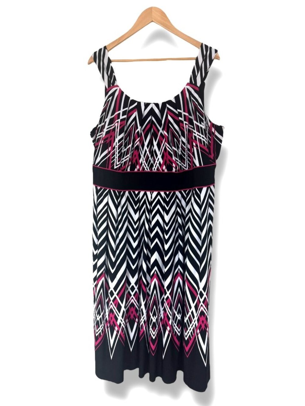 R&M Richards Chevron Print Sleeveless Pleated Midi Dress Size 2X 18 20 Plus Sz